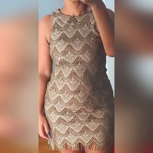 Gold dress, fringe bottom